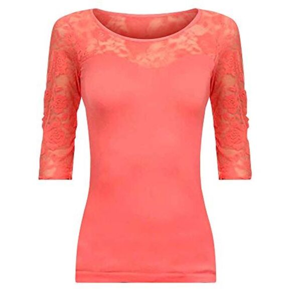 Lightweight Three Quarter Sleeve Top With Lace Trim - Picture 5 of 8